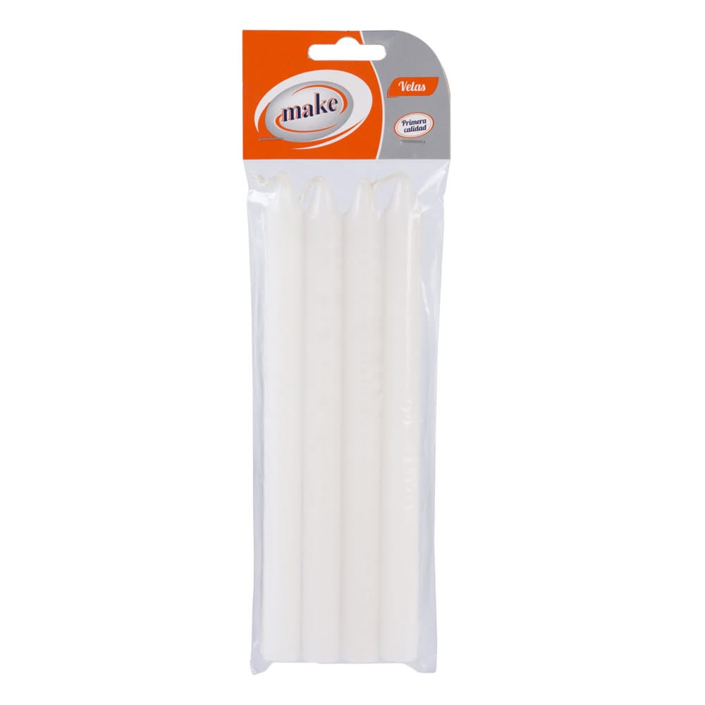 VELAS 200 mm BLANCA x4 PARAFINA "MAKE"