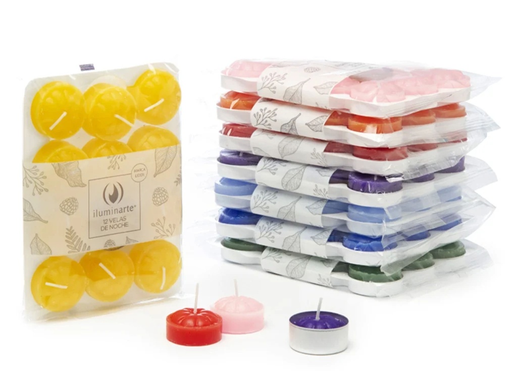 VELAS DE NOCHE COLOR x 12  