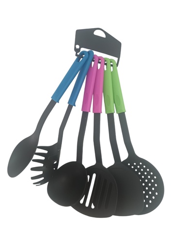 [U1013] SET UTENSILIOS TEFLON x 6 CON MANGOS DE COLOR