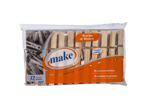 [6043] BROCHE ROPA MADERA x 12 u. "MAKE"